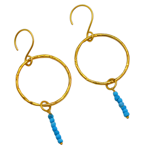 Pendientes de Plata de Ley 925 con Cuentas Redondas de Turquesa, Pendientes Colgantes Chapados en Oro, Joyería de Moda para Boda, Regalo - Product Image 3