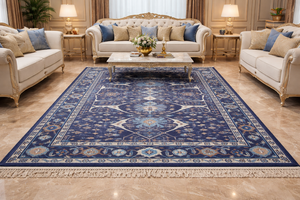 Tapis persan Oushak bleu en laine noué à la main de luxe - Product Image 3