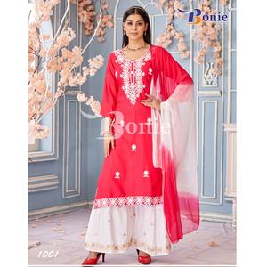 ชุดคุर्ติแบบอนาร์กาลีผ้าเรยอนลายนูนสไตล์อิสลามปากีสถาน พร้อมกางเกงปาลาซโซ สำหรับผู้หญิง งานแต่งงาน งานปาร์ตี้ - Product Image 1