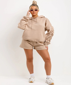 เสื้อมีฮู้ดสำหรับผู้หญิงชุดสั้นผ้าฝ้ายสองชิ้นชุดใส่อยู่บ้านมีฮู้ดทันสมัยออกแบบโลโก้ได้ตามต้องการ - Product Image 5