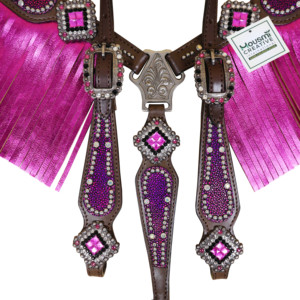 Produits de chevaux équestres occidentaux OEM Collier de poitrine à franges métalliques à imprimé holographique personnalisable de la plus haute qualité - Product Image 2
