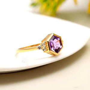 Women's Classic Style 925 Sterling Silver <b>Ring</b> Natural <b>Amethyst</b> Hexagon Cut for Engagement or Wedding Party Gift - Product Image 4
