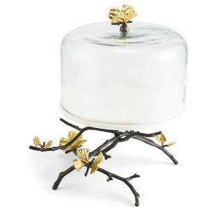 <b>Small</b> Aluminum Cake Stand with <b>Glass</b> Lid and Leaf Decorative Metal Crystal Wedding Dessert Table Elegant Cake Tool - Product Image 4
