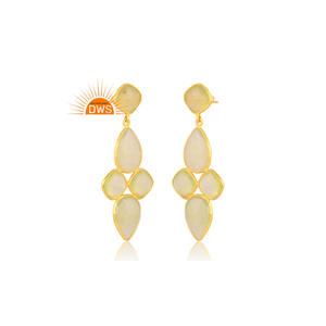 Venta caliente 925 plata esterlina 18K chapado en oro Prehnita Calcedonia piedra preciosa pendiente Demi joyería fina para mujer regalo para ella - Product Image 2