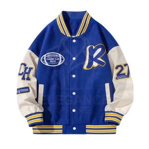 Good Supplier Make Your Own Letterman With Stand Collar And Snap Closure Black & Color Block Polyester College Baseball Jackets - Product Image 1