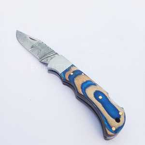 Cuchillo plegable de supervivencia al aire libre multifuncional hecho a mano personalizado cuchillo de bolsillo con mango de madera Pakka con Funda de cuero - Product Image 3