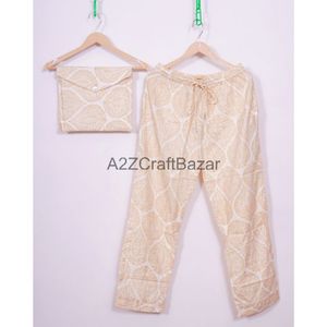 Ensemble pyjama à imprimé bloc respirant 100% coton de luxe pour femme PJ à fleurs pour toutes les saisons-Vêtement de nuit/Combinaison de nuit pour le printemps devant - Product Image 3