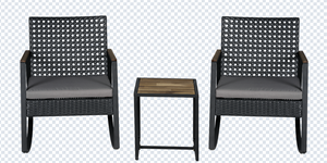 BeNK Bistro Ensemble de meubles d'extérieur modernes en rotin PE, dessus de table en acacia à bascule, 3 pièces, hôtels de cour à cadre en acier enduit de poudre - Product Image 1