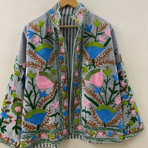Suzani โบฮีเมียนปักลาย suzani เสื้อแจ็คเก็ตกำมะหยี่แบบโบฮีเมียนปักลายดอกไม้ suzani BOMBER แจ็คเก็ตผู้หญิง - Product Image 1