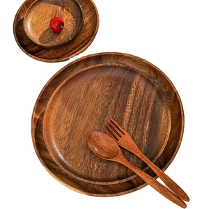 Juego de Vajilla de Madera de Acacia OEM, Platos Redondos para Servir Postres, Aperitivos, Fiestas, Uso en Restaurantes, Hechos de Madera de Alta Calidad - Product Image 3