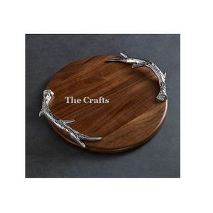 Plateau de service en bois de forme ovale avec poignées en fer Vaisselle Café Thé Et Chocolats Plateau Ensemble De Deux - Product Image 5