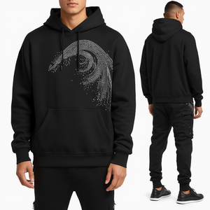 Hot Sale Premium Men's Heavyweight Rhinestone Tracksuit Luxury Crystal Cotton Fleece Hoodie Jogger Set - Product Image 2