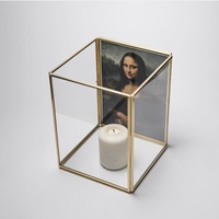 Nouveau Bougeoir Hurricane en Laiton et Verre avec Cadre Avant pour Photos et Fleurs Pressées, Fait Main pour Noël