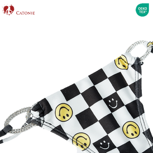 Traje de Baño para Mujer, Diseño de Cara Sonriente, Cuadros Blancos y Negros, Conjunto de Dos Piezas, Bikini - Product Image 6