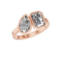 Ensemble de lunette en or massif 14 carats Toi et Moi Bague en diamant cultivé en laboratoire Certifié IGI Poire et émeraude Cut Two Stone Bijoux de fiançailles