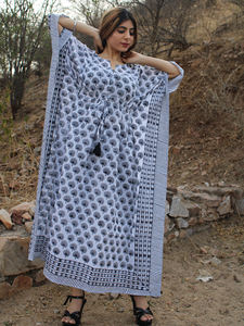 Caftan écologique 100% coton bloc de main imprimé bordure élégante confortable décontracté Boho modeste pur vêtements indiens caftan - Product Image 4