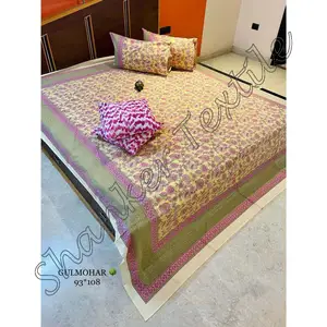 Jaipuri-Juego de fundas de cama tamaño Queen, Sábana de cama india con estampado a mano, ropa de cama hecha a mano, novedad