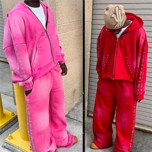 Nueva tendencia Streetwear hombres sueltos con capucha cremallera sudaderas con diseño de diamantes de imitación al por mayor Otoño Invierno Casual Sudadera con capucha - Product Image 1