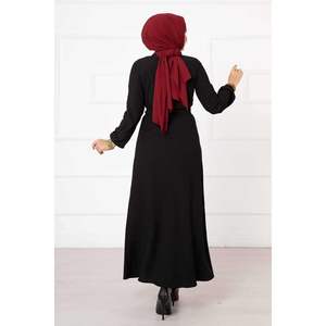 Robe Abaya XS en Matière Nida Noire pour Femme Vêtements Ethniques Musulmans avec Ceinture et Manches Élastiques Utilisation du Produit en Crêpe - Product Image 5