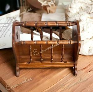 Vintage Nice Bamboo Wood Woven Dark Brown Magazine Rack Holder <b>Books</b> Storage for Living Room <b>Nursery</b> Traditional Rack Holder - Product Image 4