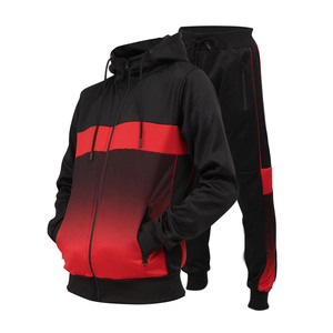 Ensemble de survêtements de sport à manches longues et fermeture éclair pour hommes, rouge et noir, imprimé délavé à l'acide, vêtements d'entraînement respirants pour l'hiver, options de taille plus - Product Image 4