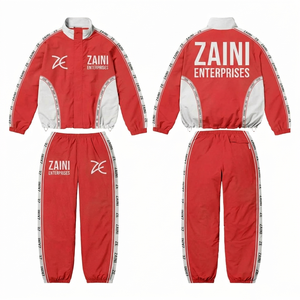 Premium 110 GSM Polyester Taslon Windbreaker <b>Suit</b> <b>Red</b> White Contrast Panel Custom Sublimation Screen Print Embroidery - Product Image 1