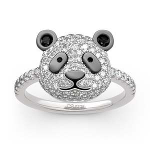 Jeulia Be Calm and Steady Cute Panda Sterling Silver <b>Ring</b> with Diamond - Product Image 1