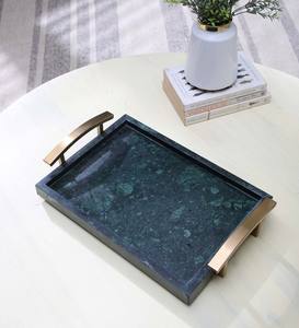 Plateau de service en marbre vert de luxe, nouveau, élégant pour plateaux de Table, haute qualité, vente en gros, plateau de service en marbre avec poignée en laiton - Product Image 6