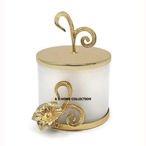 Elegante diseño de hoja de metal acabado dorado diseño decorativo vela cera tarro y votivo - Product Image 1