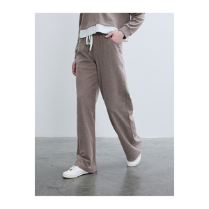 Pantalones de punto transpirables para mujer, de pierna recta, con cintura elástica y ribete de algodón, color marrón claro antracita - Product Image 5