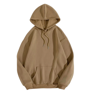 Sweat-shirt à capuche en molleton de coton beige brun, surdimensionné, uni, sans marque, unisexe, décontracté, streetwear, capuche, vente en gros - Product Image 1