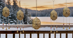 Campanas de viento con forma de cara de Buda de hierro, adornos de jardín de Metal para decoración de balcón del hogar, adorno colgante de energía positiva - Product Image 4