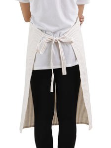 100% Cotton <b>Yarn</b>-Dyed Sleeveless Beige Checked Apron Custom Logo <b>Linen</b> for Kitchen Household Use Restaurants Wholesale MOQ - Product Image 2