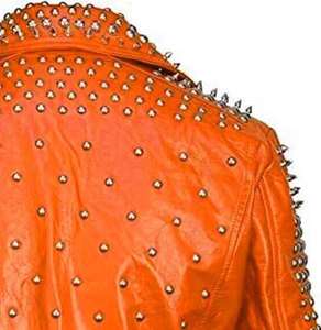 Veste pour homme en cuir véritable de mouton, tissée sur mesure, respirante, à clous, style moto, rock, punk, vintage, enduite, OEM - Product Image 6