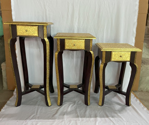 Traditional Wooden Nightstand With Gold Embossed Top And Drawer Bedroom Furniture Antique Style Side Table Storage Decor - Product Image 5