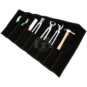 Custom Farrier Kit Alligator Clincher Nail Puller Hammer Hoof <b>Knife</b> Sharpe Loop Blade Toeing Rasp <b>File</b> Packed in Black Leather - Product Image 1