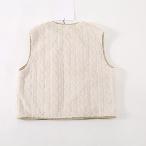 Gilet en cuir d'agneau matelassé respirant à col en V de couleur beige pour femmes, fermeture éclair, veste en polaire, automne/hiver, service OEM, uni - Product Image 2