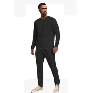 Vente chaude hommes 2 pièces à manches longues respirant 100% coton sweat Jogging pantalons de survêtement ensemble tissé hiver survêtements tenues - Product Image 4