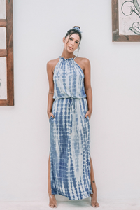 Vestido Maxi Bohemio de Rayón con Hombros Descubiertos y Estampado Tie Dye, Diseño Moderno y Multicolor, en Oferta - Product Image 3