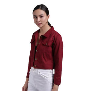 แจ็กเก็ตยีนส์สำหรับผู้หญิงเสื้อผ้ายีนส์ครอปผ้าฝ้าย100% ทันสมัย - Product Image 4