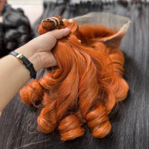 TONOS NARANJA BOUNCY FUNMI HUEVO RIZOS COLORES SUPER DOBLE CUTÍCULA ALINEADA CRUDO SOLO DONANTE EXTENSIONES DE CABELLO HUMANO VIETNAMÉS - Product Image 1