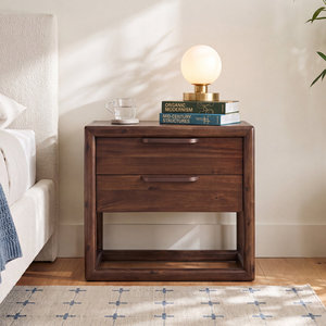 Naurase Solid Wood Modern Minimalist Nightstand with Two Drawers for Bedroom Home Storage - Product Image 1