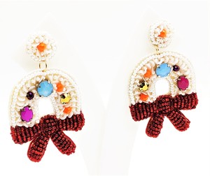 Boucles d'oreilles en tricot plaqué or avec motif géométrique en forme de chapeau de Noël avec diamant, jolies fêtes de mariage en perles de laine. - Product Image 5