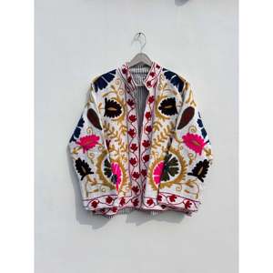 Boho Style Hand Embroidered Suzani Jacket Floral Embellished <b>Quilted</b> Woven Breathable Plus Size 5XL Girls' Classical Spring Robe - Product Image 1