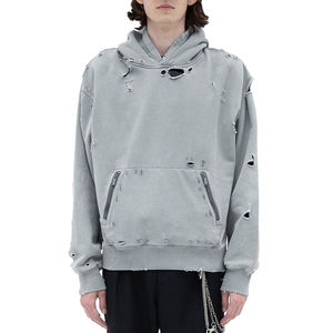 Meilleure vente fabricant personnalisé hommes broderie poids lourd en détresse Patch acide lavage pull sweats à capuche - Product Image 1