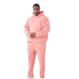 Ensemble de survêtement d'hiver pour homme, imprimé respirant, style streetwear, avec pantalon à cordon de serrage et capuche, devant uni, design personnalisé, 100% survêtement - Product Image 1