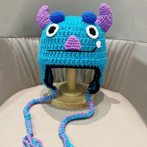 Gorro de Algodón Tejido a Crochet, Diseño Divertido de Dragón Azul, con Botones, Jacquard, Unisex, Cálido para Invierno, para Viajes, Ajustable - Product Image 3