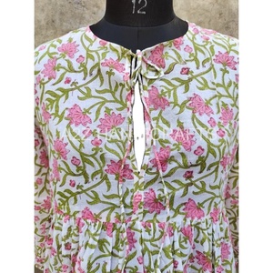 Women's Outfit <b>Christmas</b> Sale Indian Floral Block Print Long Dress, Cotton Handmade Summer Gown Party Wear <b>Top</b> <b>Tunic</b> Dress - Product Image 5