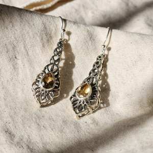 Boucles d'oreilles vintage en argent avec pierres précieuses en citrine Boucles d'oreilles en argent sterling 925 pour femmes Boucles d'oreilles en argent avec pierres précieuses - Product Image 5