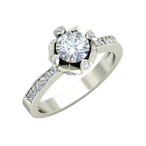 Duyên dáng flowerbud đá tùy chỉnh thiết kế 18 Carat vàng trắng Solitaire Nhẫn kim cương cho Bridal engagement quà tặng với giá bán buôn